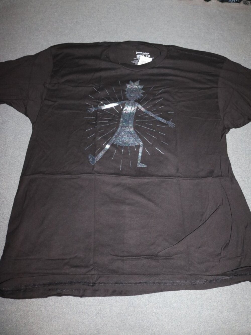 Rick and Morty T-shirt Mens 2X Black Hot Topic Adult Swim Shiny Silver Sanchez